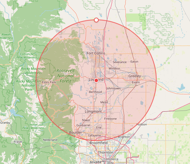 Map of service area near Loveland, Colorado